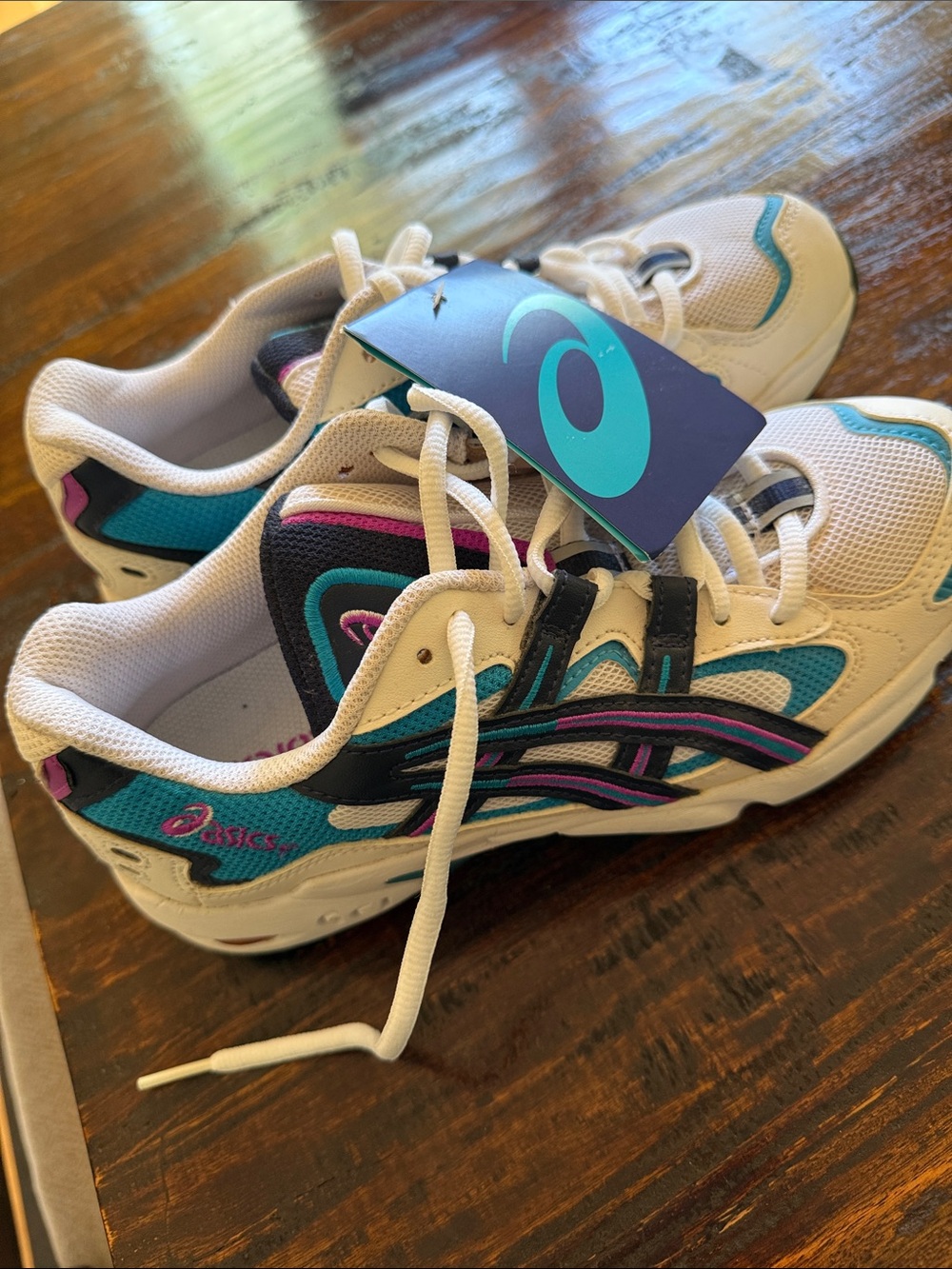 Asics Kids White Sneakers with Teal and Purple Accents